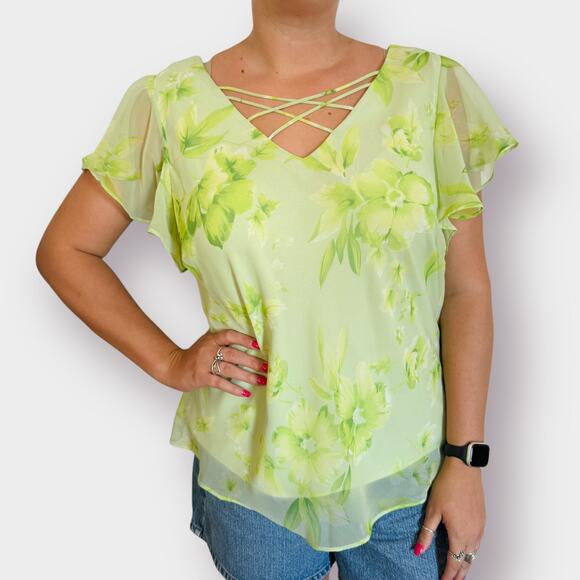 Y2K Studio I Lime Blouse with Crossing‎ Neckline - Picture 1 of 6
